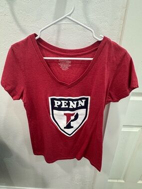 Women's Red Penn V-Neck Logo Tee
